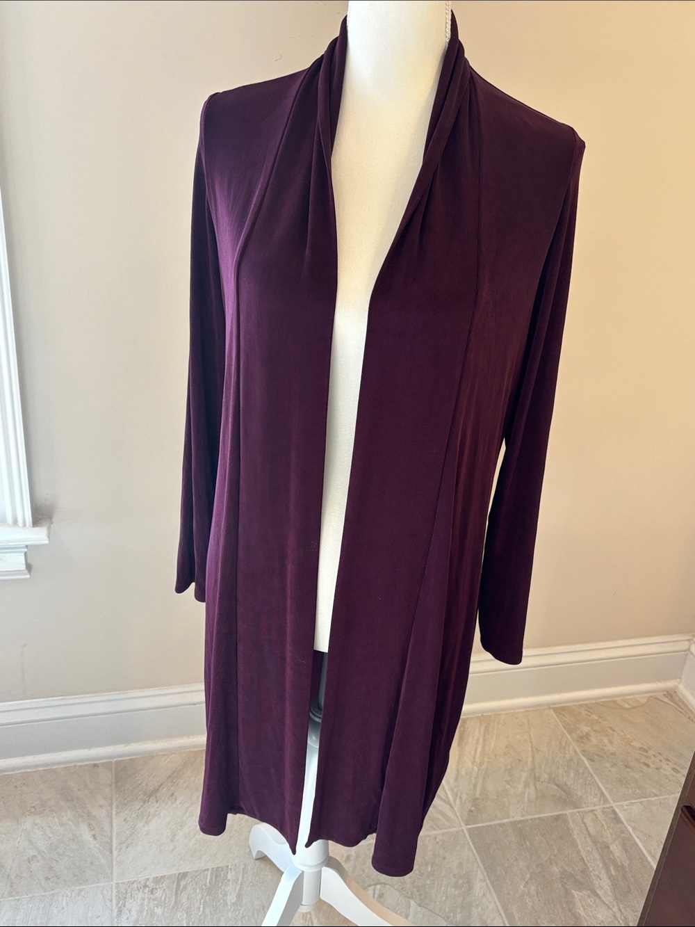 Chico's Traveler’s Open-Front Long-Sleeve Cardigan/Jacket— Plum